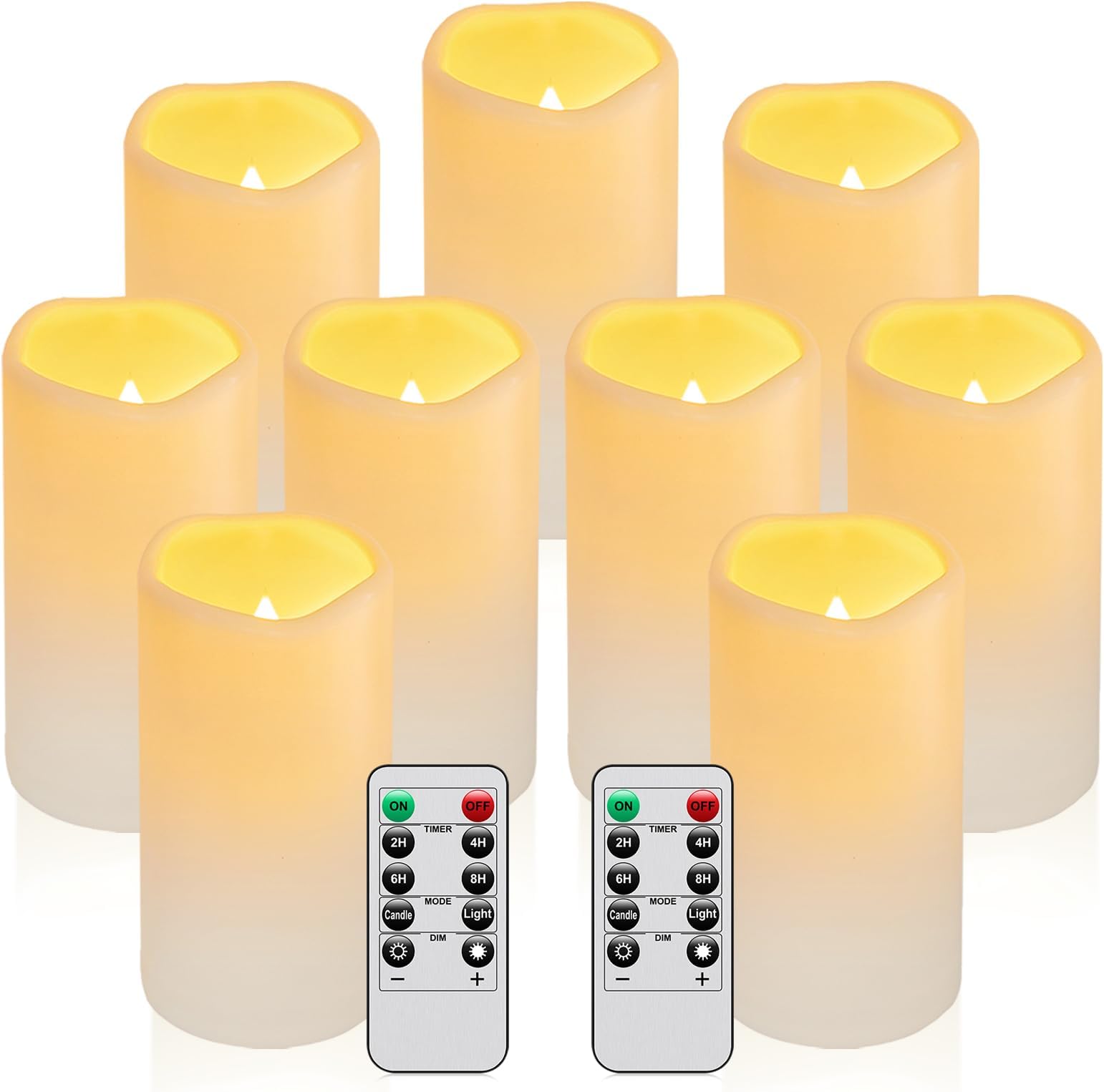 9PACK Outdoor Waterproof Plastic flameless Candles with Remote Control LED Flickering Battery Operated Pillar Candles Cycling 24 Hours Timer (D3 xH5.5) for Camping, Weddings, Party,Home Decoration