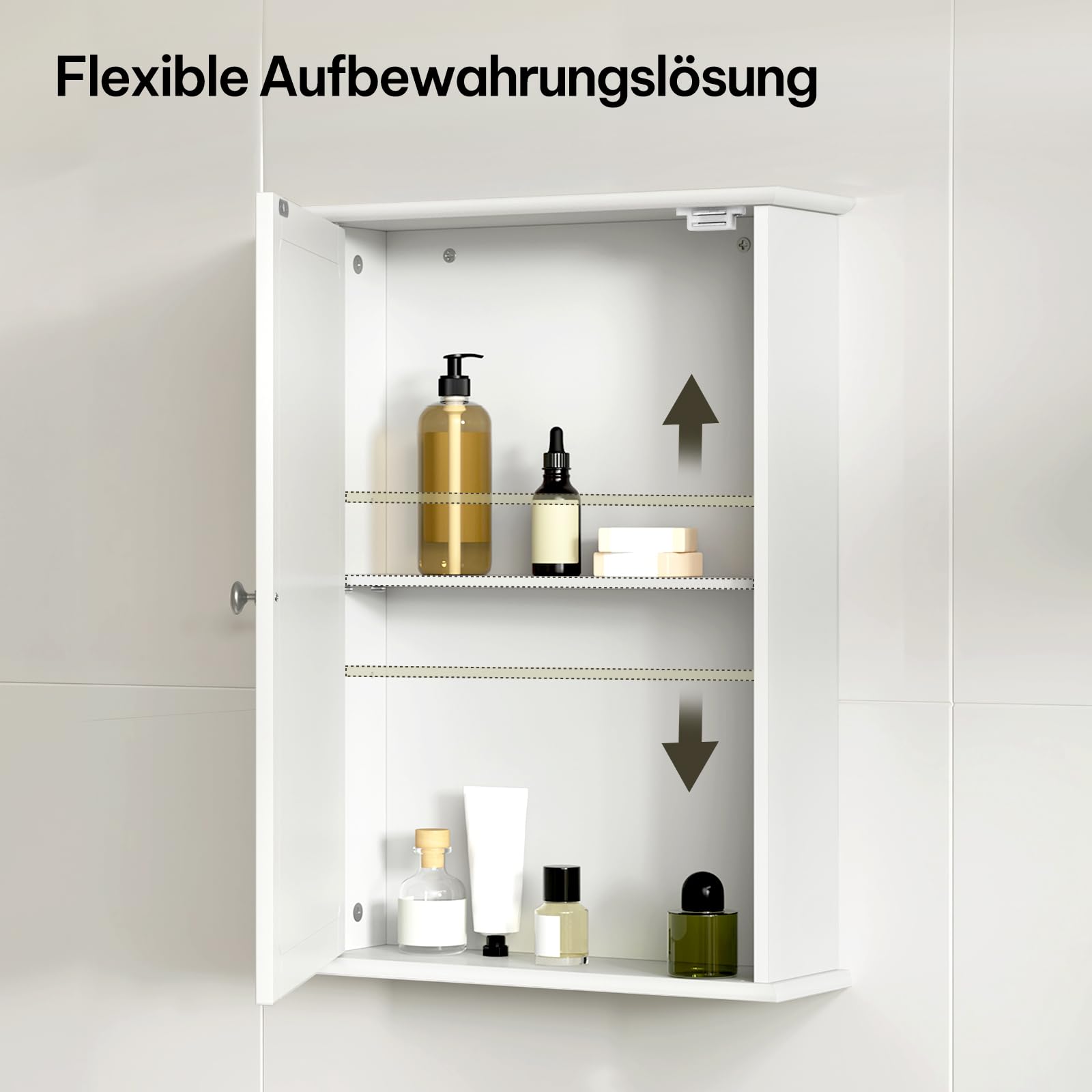 eSituro Spiegelschrank, Badspiegel Hängeschrank mit Türen, Platzsparender Wandschrank mit verstellbaren Regalen, Badschrank, Weiß, BHT 42x58,5x12cm