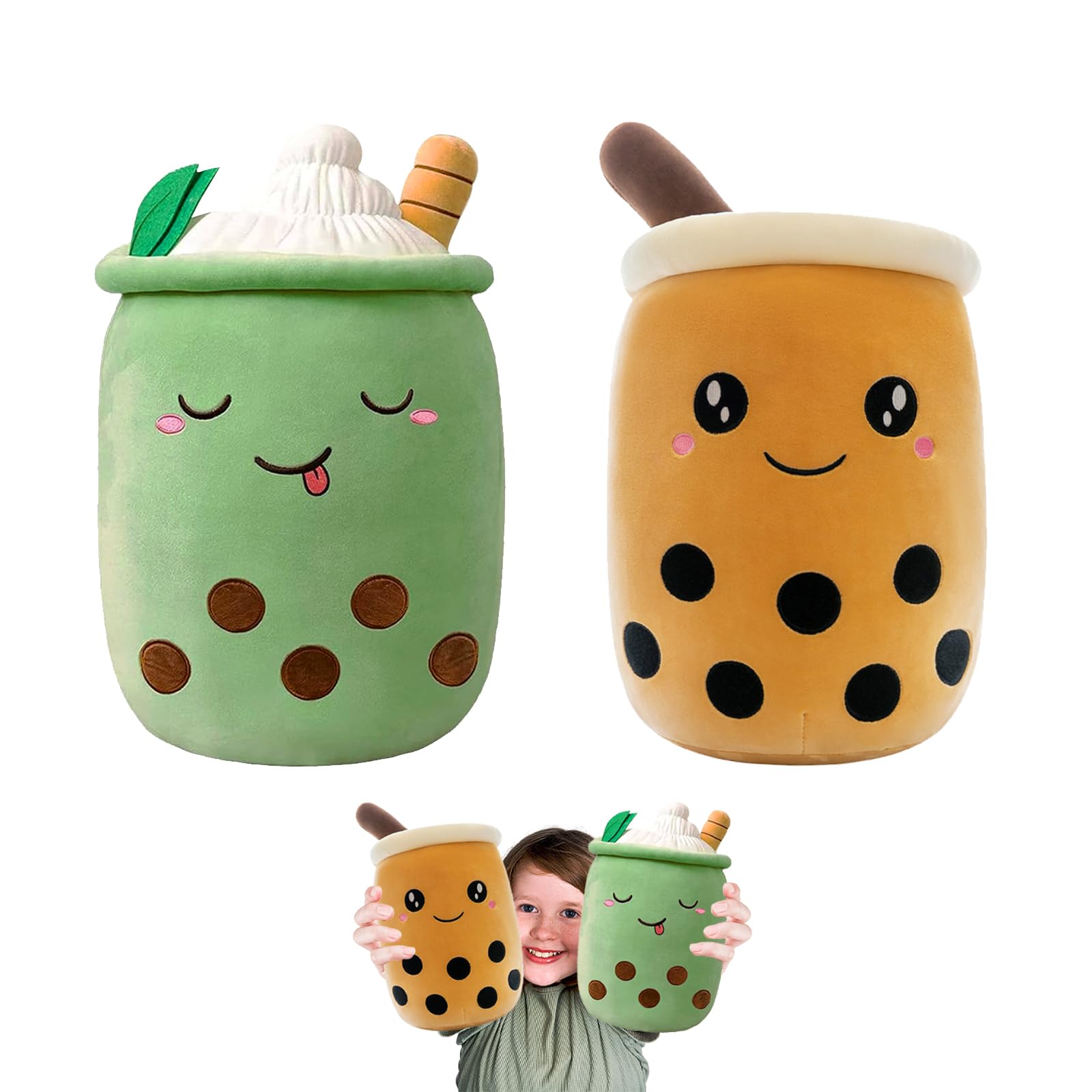 DALAETUS2 Pcs Soft Plush Pillow Set, Lifelike Plush Doll, Cartoon Boba Plushie, Comfortable Tea Cup Pillow Gift Toys for Girlfriend Adult Kids(25 cm), Dark Green, Brown