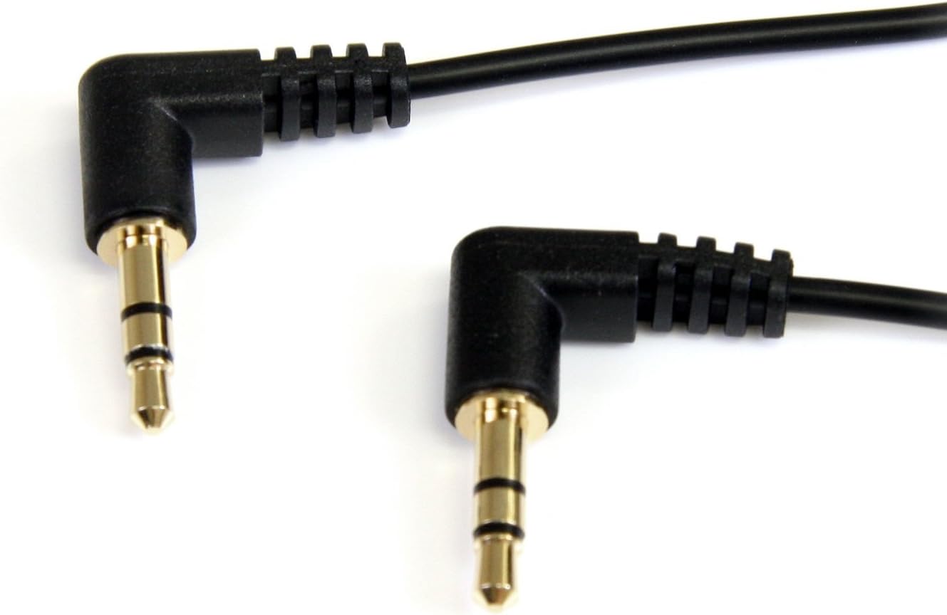 6 ft. (1.8 m) Right Angle 3.5 mm Audio Cable - 3.5mm Slim Audio Cable - Right Angle - Male/Male - Aux Cable (MU6MMS2RA), Black
