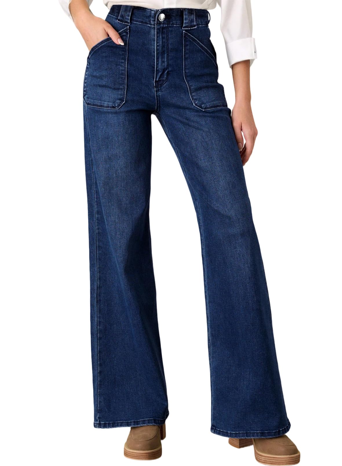 Astylish Women‘s High Waisted Straight Leg Jeans Stretchy Wide Leg Jeans Trendy Denim Pants
