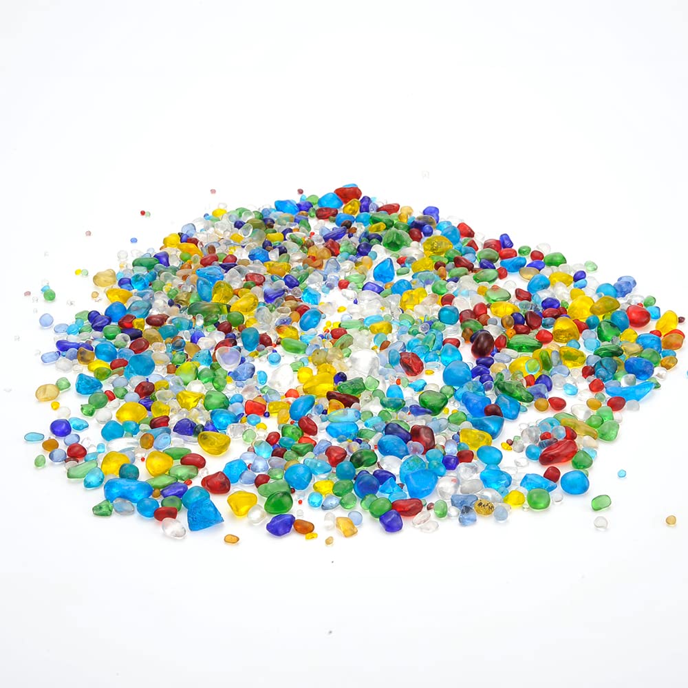 PowerTRC Assorted Lampwork Glass Tumbled Chips Stones for Home, Office Decoration Crystals (1 Pound)