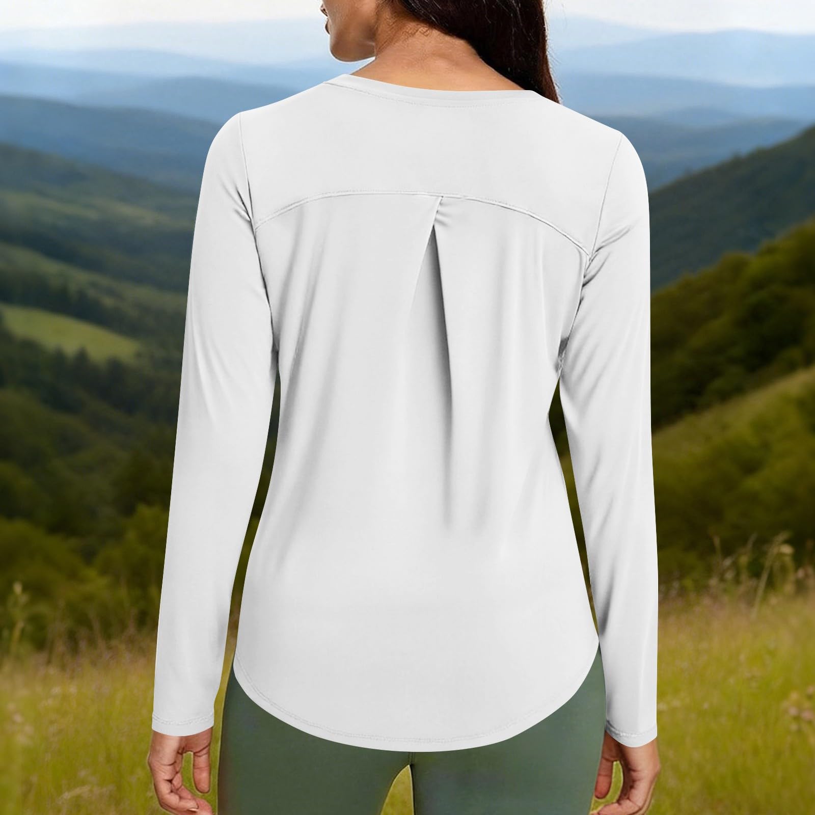 Sportshirt für Damen, langärmelig, schnelltrocknend, atmungsaktiv, Sonnenschutz, Fitness, Fitnessstudio, Workout, Performance-T-Shirt, leicht, Rundhalsausschnitt, einfarbig, Wandern, Yoga, Outdoor