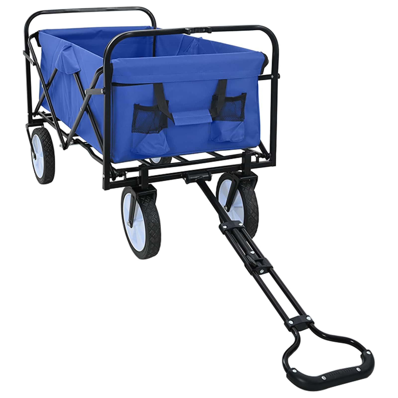 Składany wózek transportowy niebieski, składany wózek ręczny o nośności 200 kg, wózek ogrodowy z uchwytem o regulowanej wysokości i szerokimi kółkami, wózek transportowy do użytku na zewnątrz