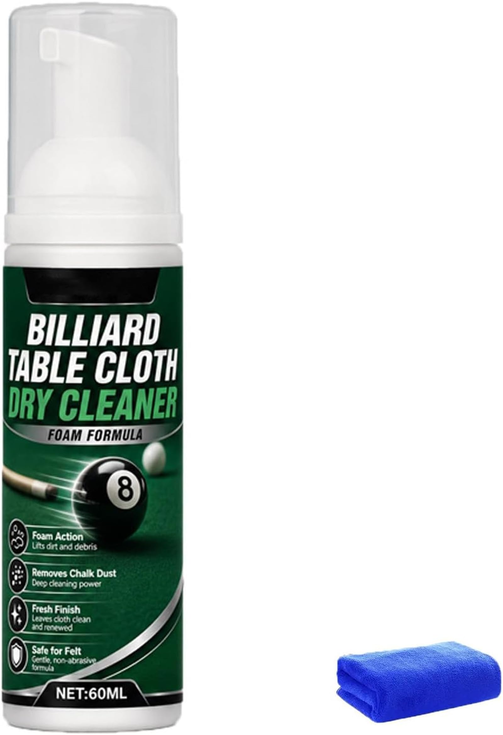 Billiard Table Cloth Dry Cleaner Foam, Billiard Tables Cloth Cleaners, Pool Table Cleaner for Felt, No Water Washing Restores Felt Smoothness, Removes Chalk Dust, 60ml (1Pcs)