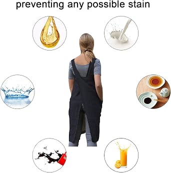 ZQFFB Pinafore Cross Back Apron for Women with Pockets Japanese Smock for Work Gardening Cooking Painting Baking