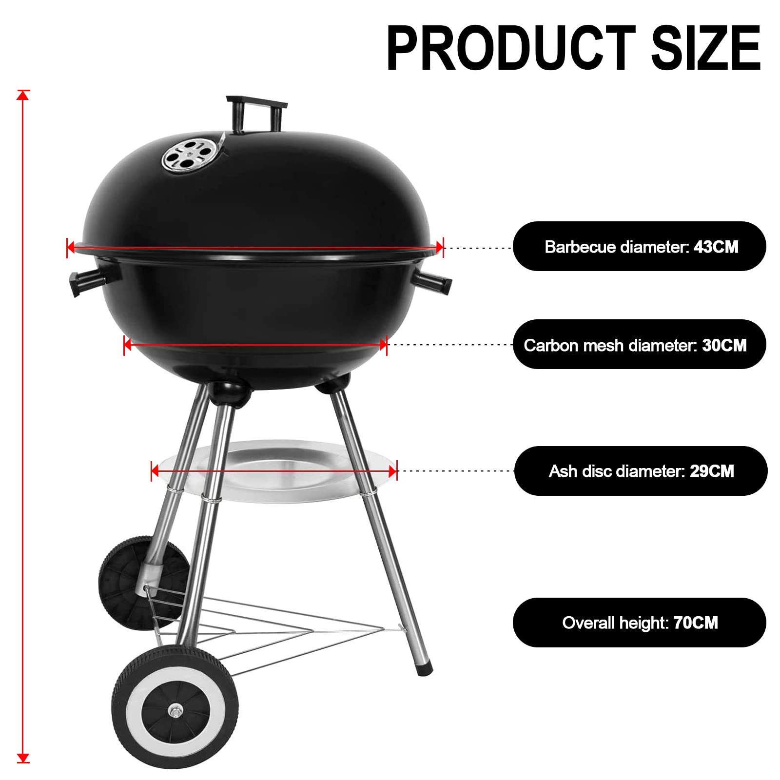 Barbecue A Carbone Portatile Rotondo 14 Pollici - Crystals, Colore Nero, Ideale Per Giardino, Campeggio E Outdoor