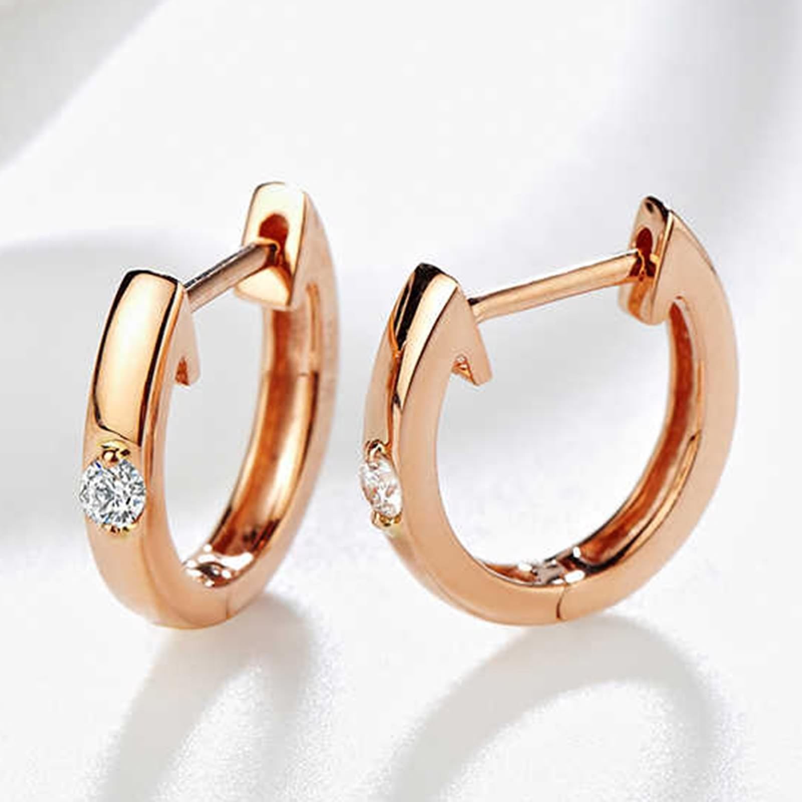 Creole Hoop 9K/14K/18K czerwone złoto, prawdziwa biżuteria, białe laboratorium stworzone diamenty klasyczne damskie kolczyki ze szlifem okrągłym, kolczyki sztyfty, bezniklowe złoto 750/585/375