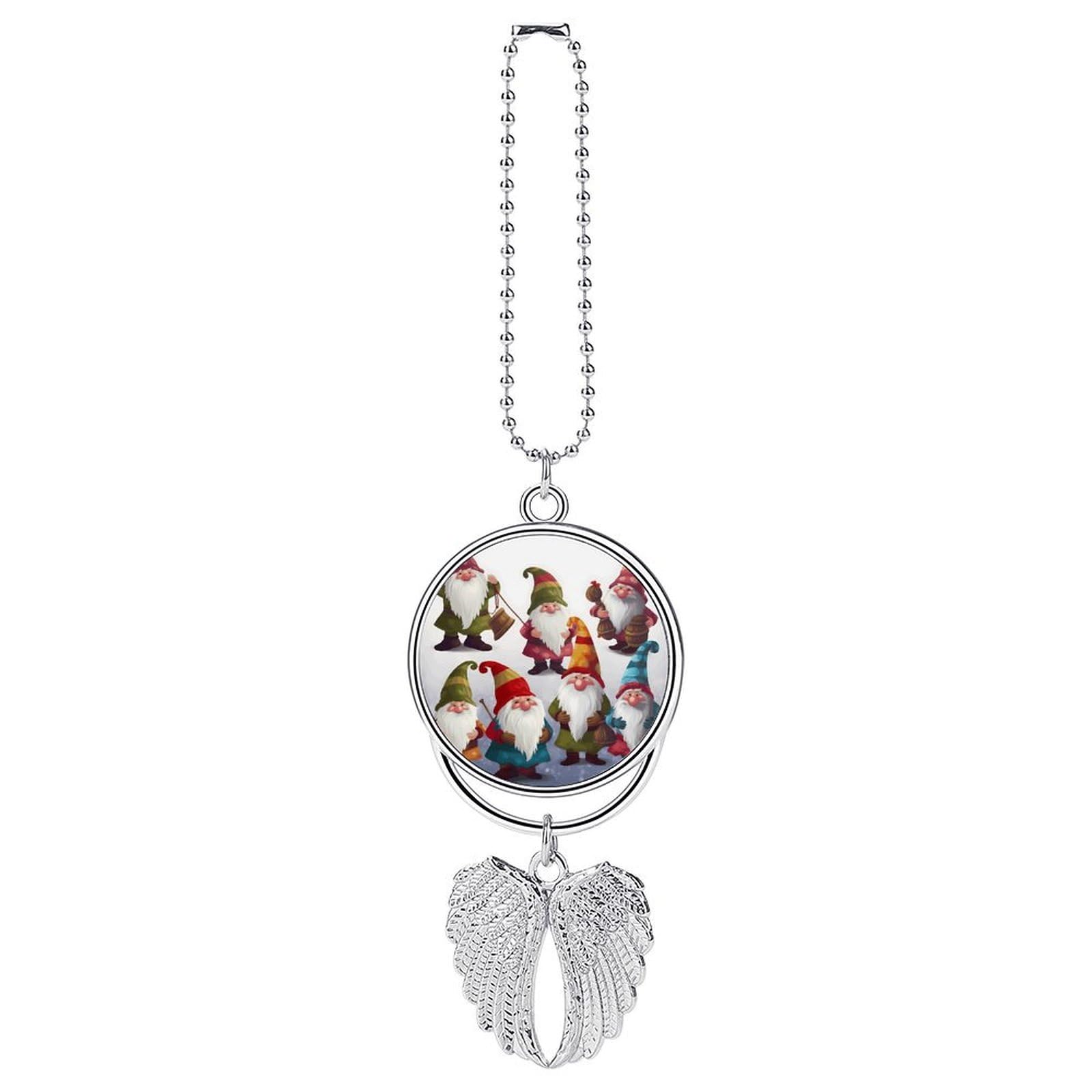 Xmas Funny Gnomes Car Charm, Alloy Rear View Mirror Pendant, Bling Funny Car Hanging Ornament Gift for Women Men, Car Pendant Lucky Auto Interior Decoration Accessories Silver-Style
