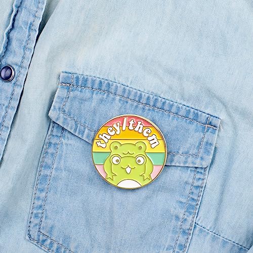 Image of LGBTQ Pronouns Cute Frog Pin - Gender Identity Bulk Pins for Pride Parade or Daily Wear - They /Them (Free 1pc Pride Sticker Included)