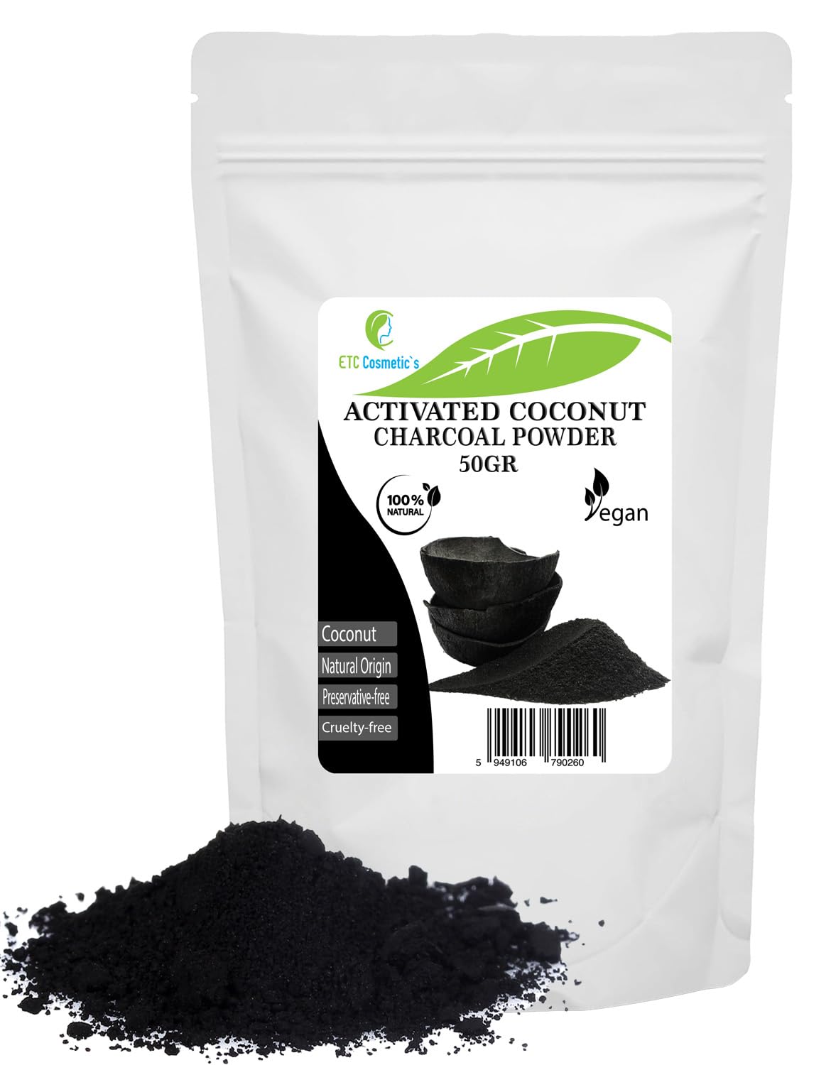 Activated Charcoal powder - 50 gr - usage in masks, body wraps, exfoliating formulations, coloring agent for soaps, makeup formulations as mascara, eye-shadow, eye-liner