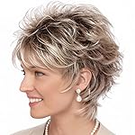 TISHINING Layered Short Blonde Pixie Wigs for White Women Dark Brown Ombre Blonde Pixie Cut Wig with Bangs Synthetic Natural Looking Daily Party Wig