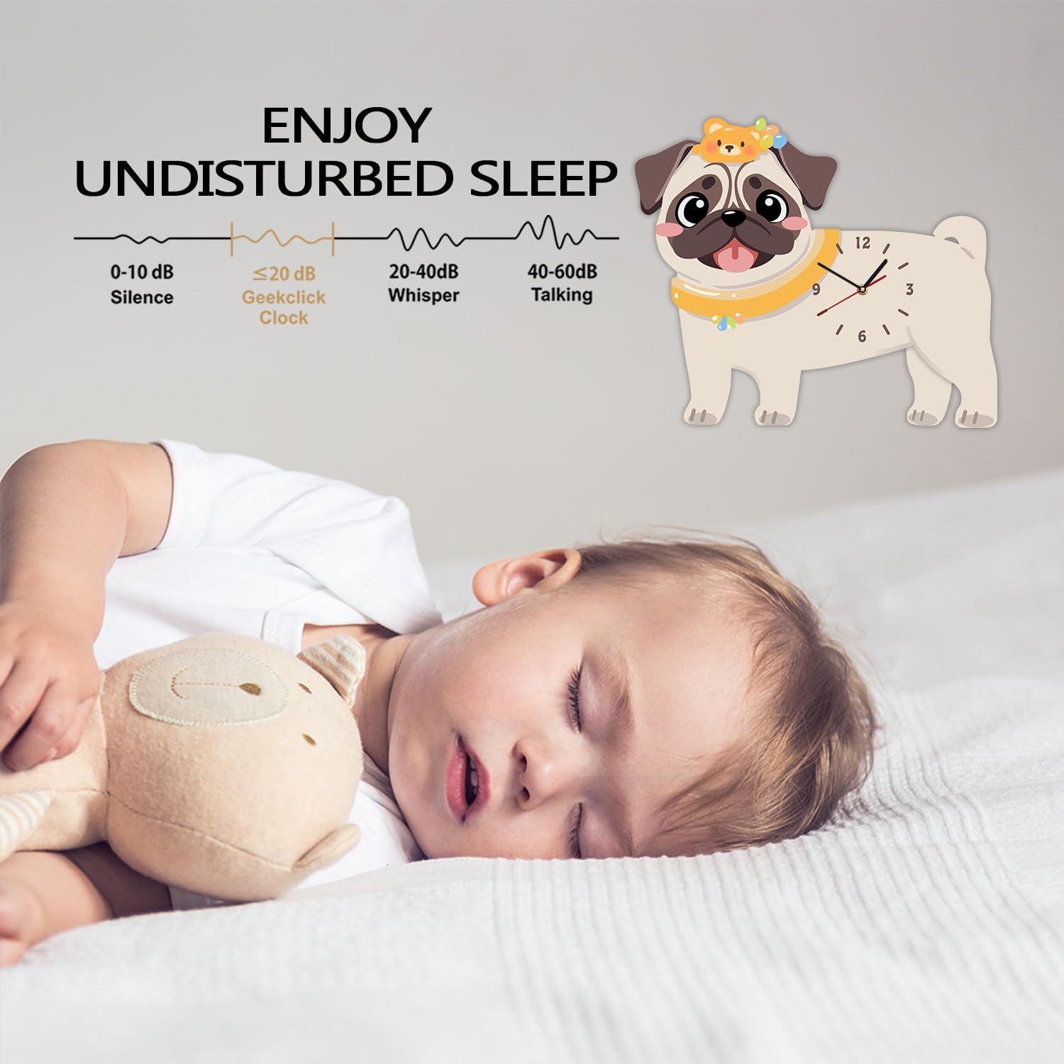 Dog Clock Funny Kids Wall Clock with Pendulum, Pug Dog Pendulum Wall Clock with Swing Leg Battery Operated Decorative for Dogs Lovers Gift Living Room Bedroom Kitchen Kids Room (15*13 Inch)