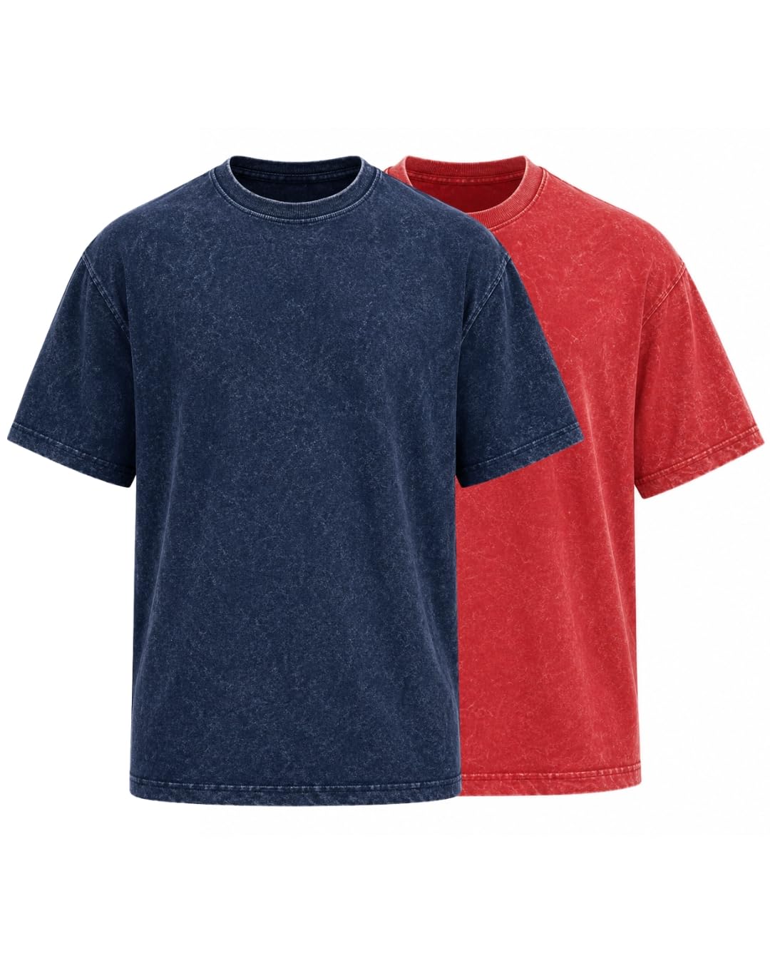 Plain 240 GSM Heavy Cotton Combo Acid wash Oversized Tshirt Men Drop Shoulder Half Sleeves Round Neck Solid Cotton T-Shirts for Men (Pack of 2)-image-35