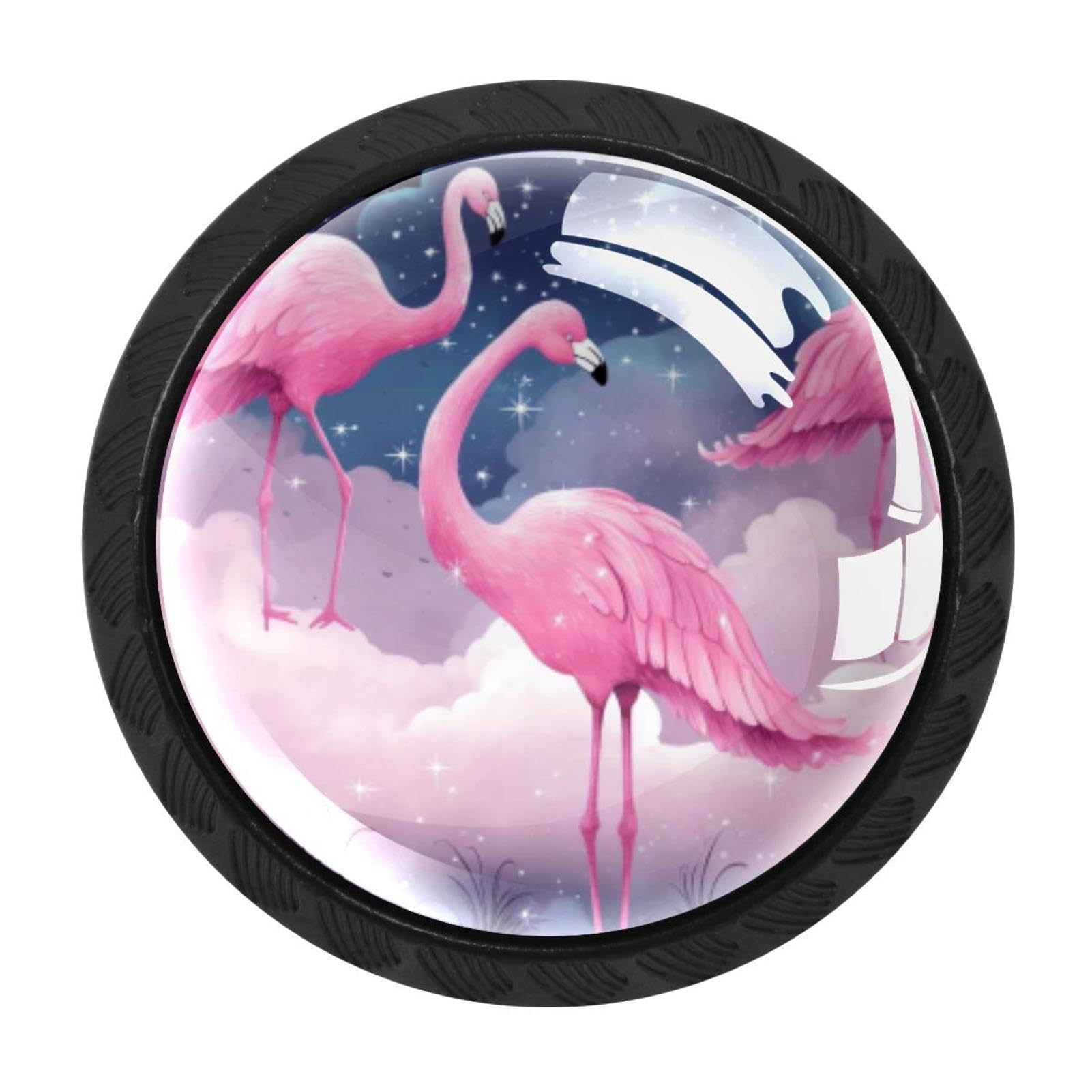 CHENZZZZ Starry Flamingos Drawer Knobs 4 Pack Crystal Dresser Knobs 35mm Glass Cabinet Knobs for Home Office Bathroom