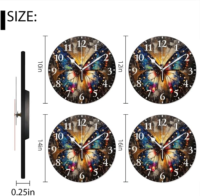 Battery Operated Round Wall Clock Non-Ticking Silent Analog Clcok Decorative for Living Room,Office,Kitchen-Butterfly in A Sparkling Setting(16inch)