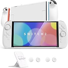 PlayVital Vollschutz Hülle für Nintendo Switch 2, Dockbare Silikon Griffhülle mit Hartschalen für Switch 2, Case mit Verstellbarem Ständer & Joystick-Kappen Zubehör,Weiß(Ranger)