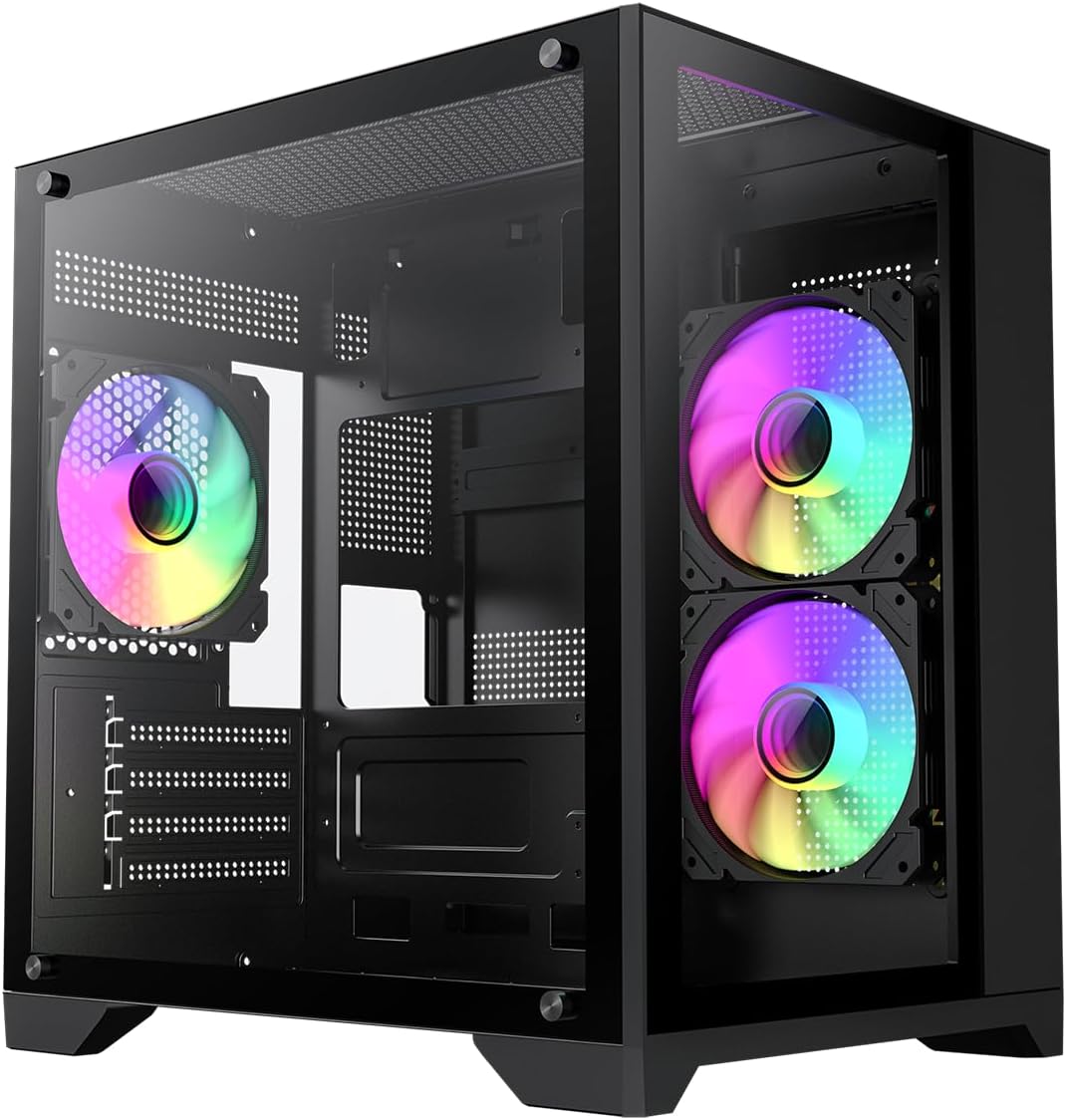 GameMax Infinity Mini Micro-ATX PC Gaming Case With 3 x GameMax FN-12 Rainbow-C9-Infinity Fans, 6 Port Fan Hub, Tempered Glass Side Panel | Black