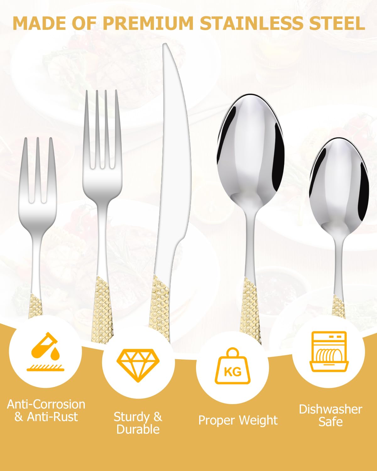 Xespis Set Posate 6 Persone, 36 Pezzi Posate Acciaio Inox, con Forchette Cucchiai e Coltelli, Posate Eleganti, Altamente Lucidate e Lavabili in Lavastoviglie, per Casa, Festa, Ristorante