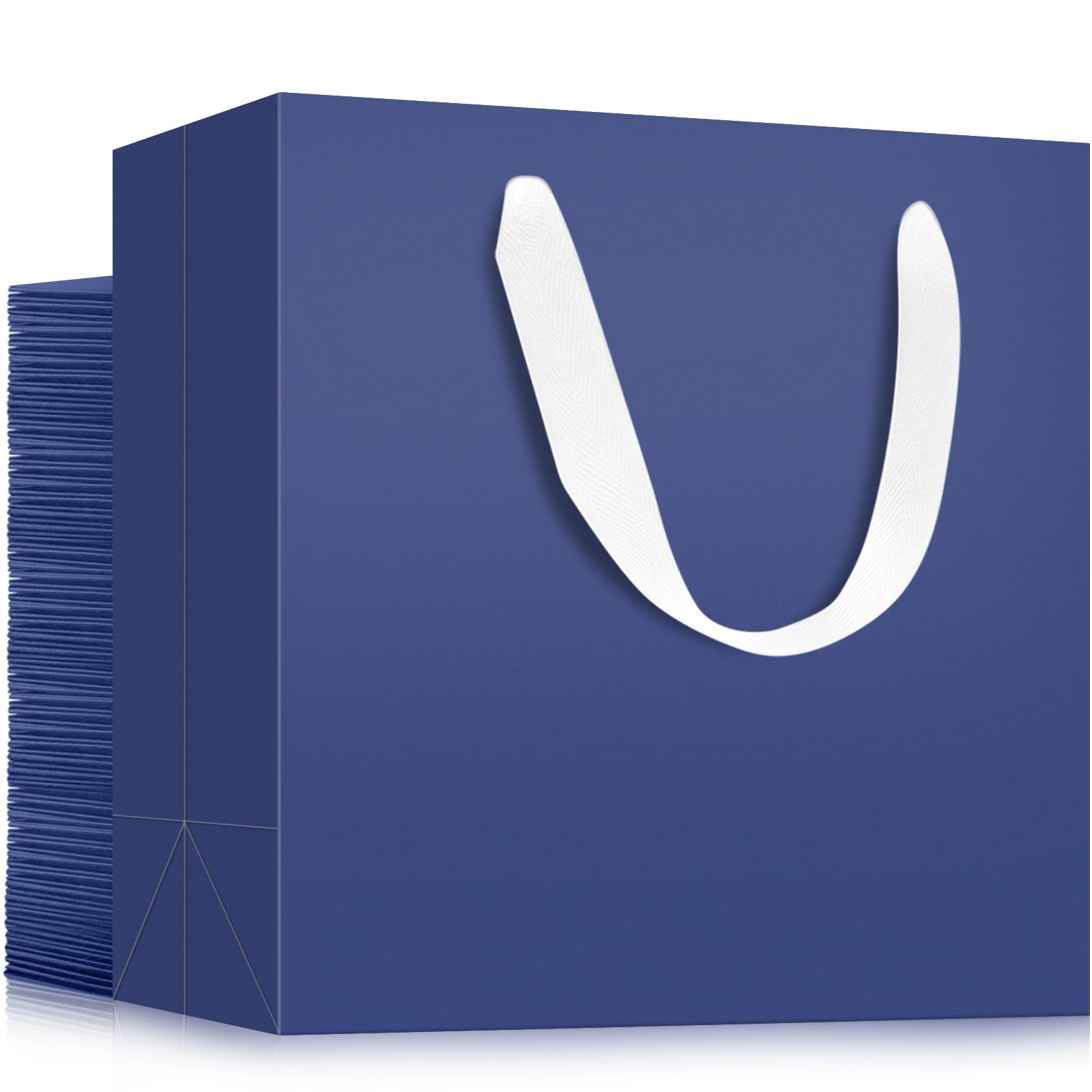 EUSOAR Blue Gift Bags with Handles, 50 pack 12.5"x4.5"x11" Kraft Paper Shopping Bags with Handles Bulk, Retail Wrapping Bags for Business, Craft Grocery, Boutique, Party Favor, Wedding