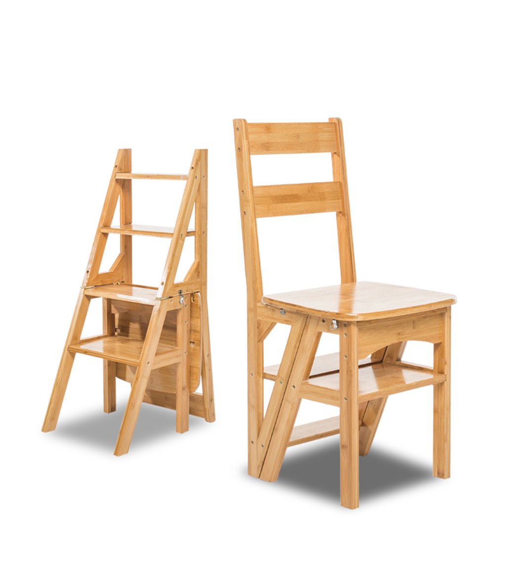 Step Sgabello Sillas Asientos Escalera De Palabras Doblar Estante Plataforma De Subida De Bambú Alta, Altura 89cm, 4 Colori Opcionales Sedia Pieghevole con Scala (Colore : A)
