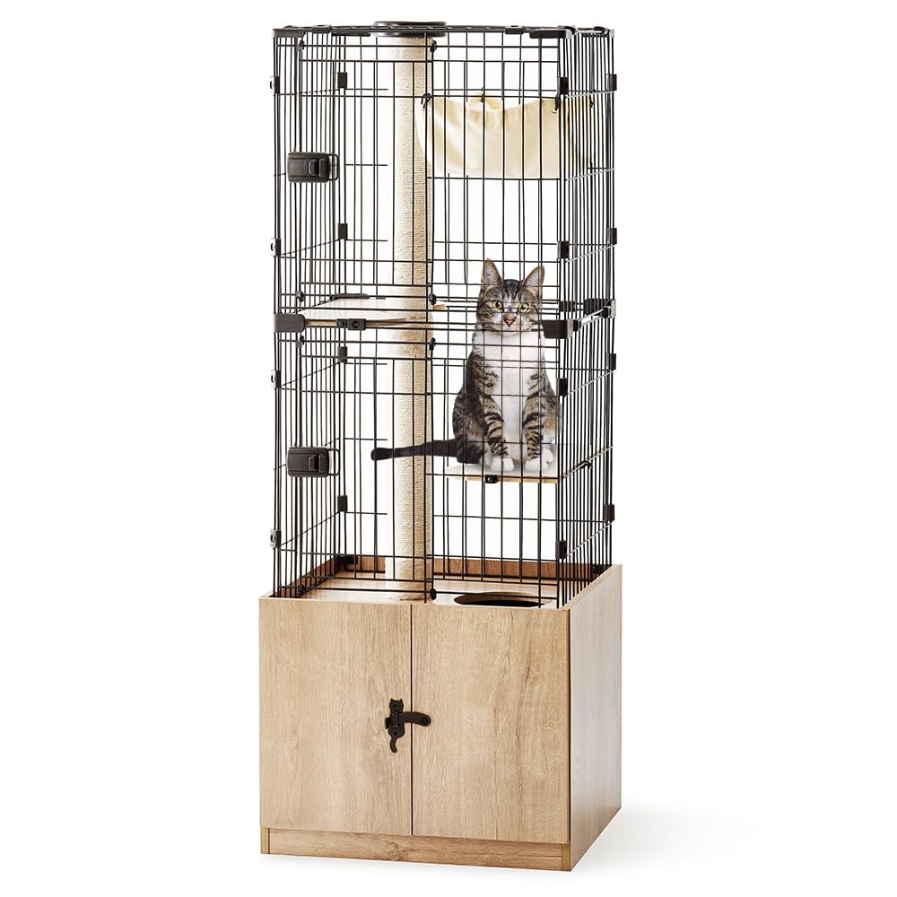 Amazon | キャットケージ キャットタワー トイレ 収納 3WAY 隠れ家