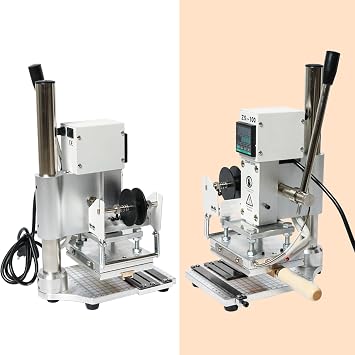 ZONEPACK ZS-100 Digital Embossing Machine with Stamping Letter Hot Foil Stamping Machine Manual Tipper Stamper Heat Press Machine for PVC Leather Pu and Paper Stamping with Paper Holder(Only Machine)