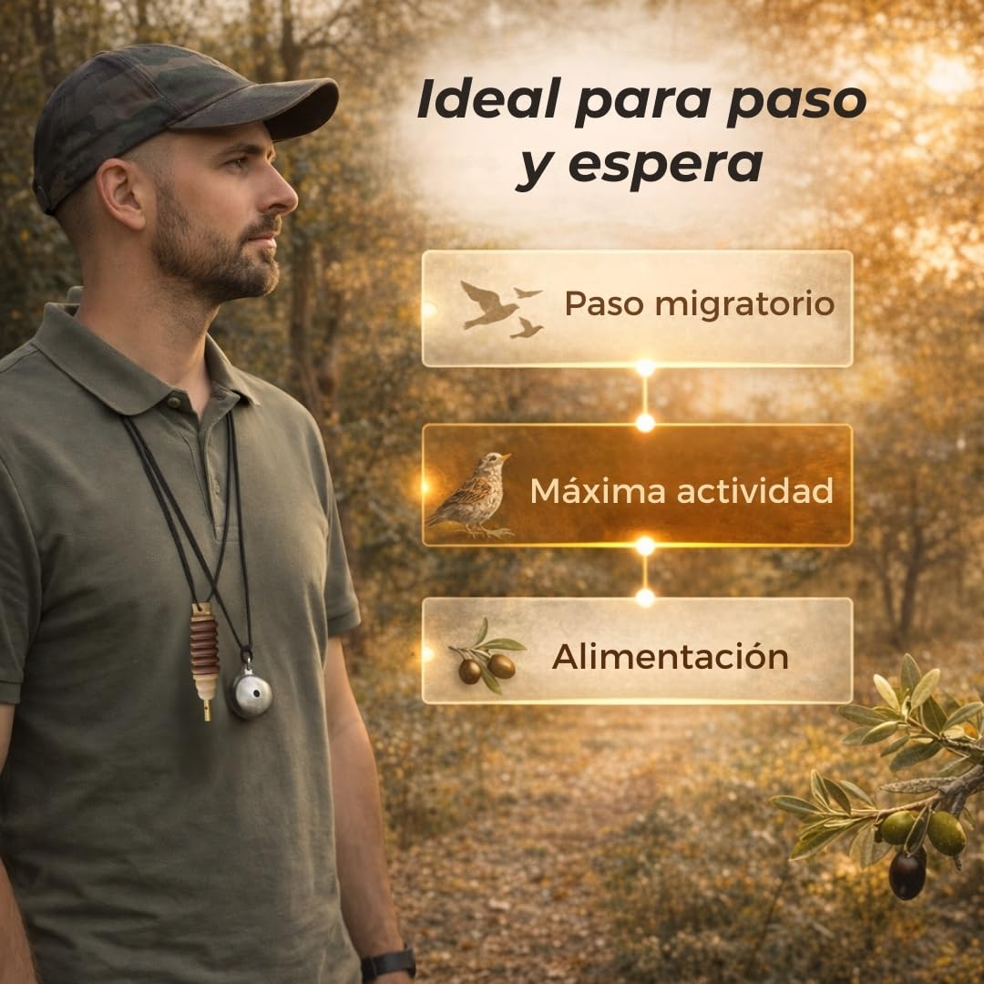 Reclamo Zorzal Bucal Manual con 2 Silbatos para Atraer Zorzales