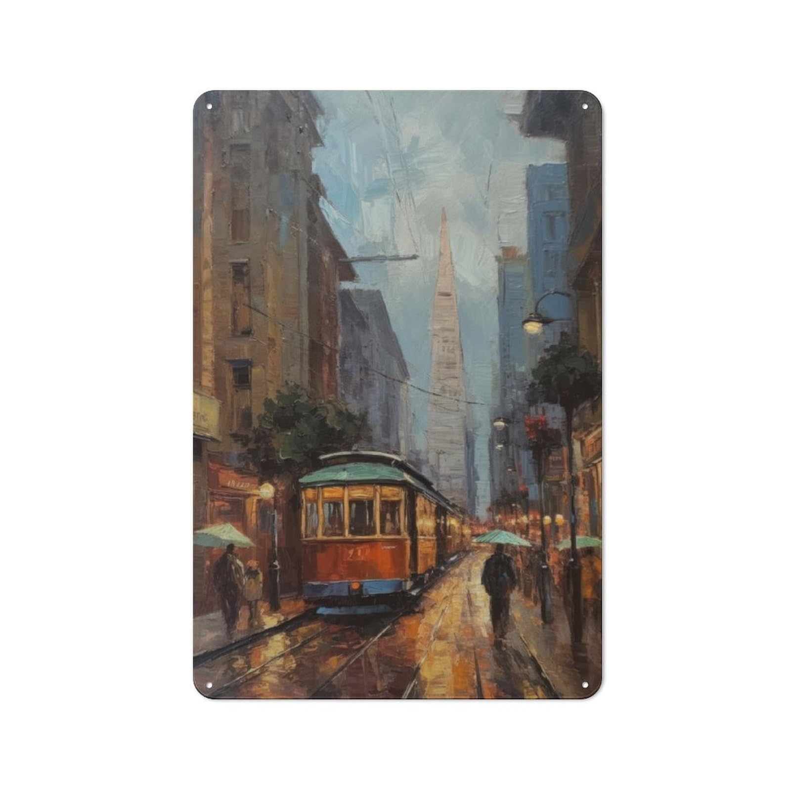 Junmoney San Francisco Oil Painting Tin Wall Plaque 30X20cm With For Pub Or Café, With Clear Vintage Wall Decor Character