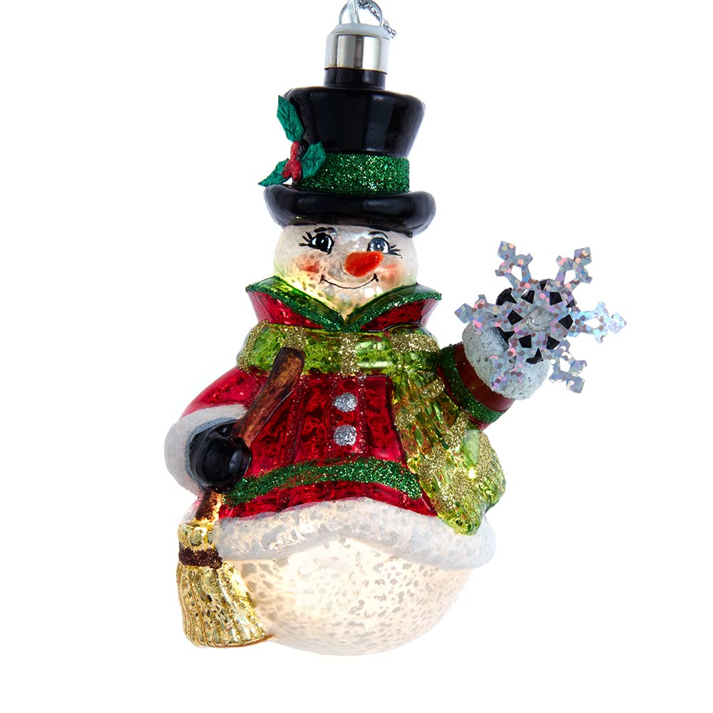 Kurt Adler - Muñeco de nieve preiluminado alimentado por USB de 5 pulgadas con adorno de cristal de copo de nieve