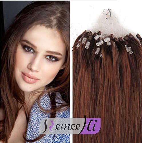 Miniatura 7 de Remeehi Lazos micro anillo de cuentas con punta Remy extensiones de cabello humano 100S 50G (0.02 ozs) 28 pulgadas #60 rubio platino