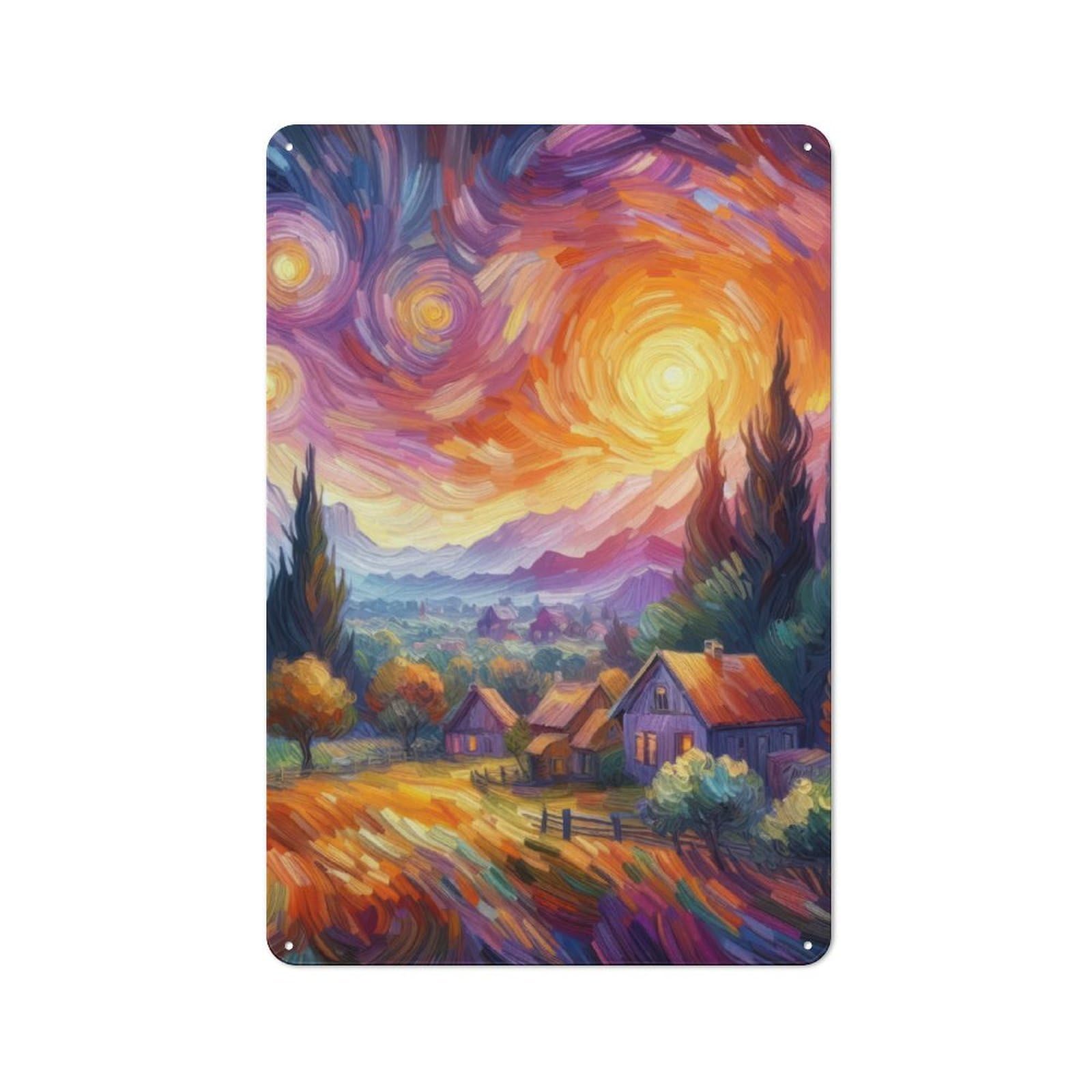 Junmoney Starry Night Village V14 Vintage Tin Sign 30X20cm With For Café Or Restaurant, A Decorative Christmas Gift For Restaurant Decor Fans