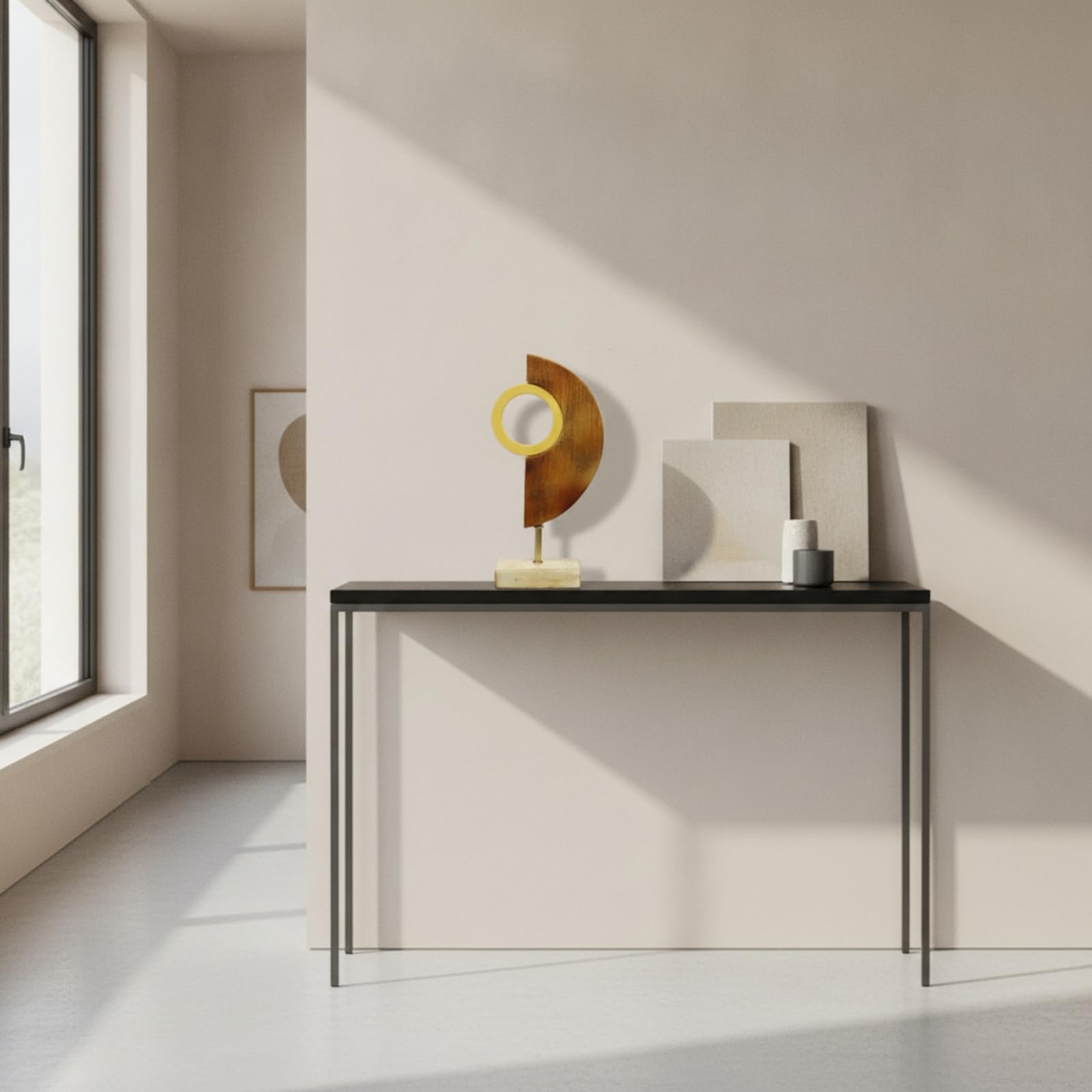 F Fityle Escultura Compuesta Decorativa Moderna Geométrica con Centro Hueco Base Rectangular y Soporte Metálico Material Resina y Plástico Adecuada para Escritorio Recibidor Estudio Mesa Auxiliar