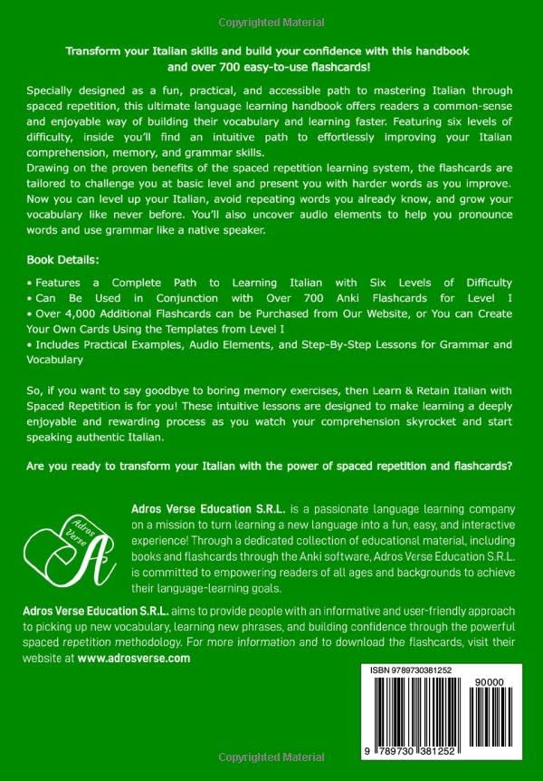 Learn & Retain Italian with Spaced Repetition: 700+ Anki Notes for Level I with Vocabulary, Grammar, & Audio Pronunciation - Image 2