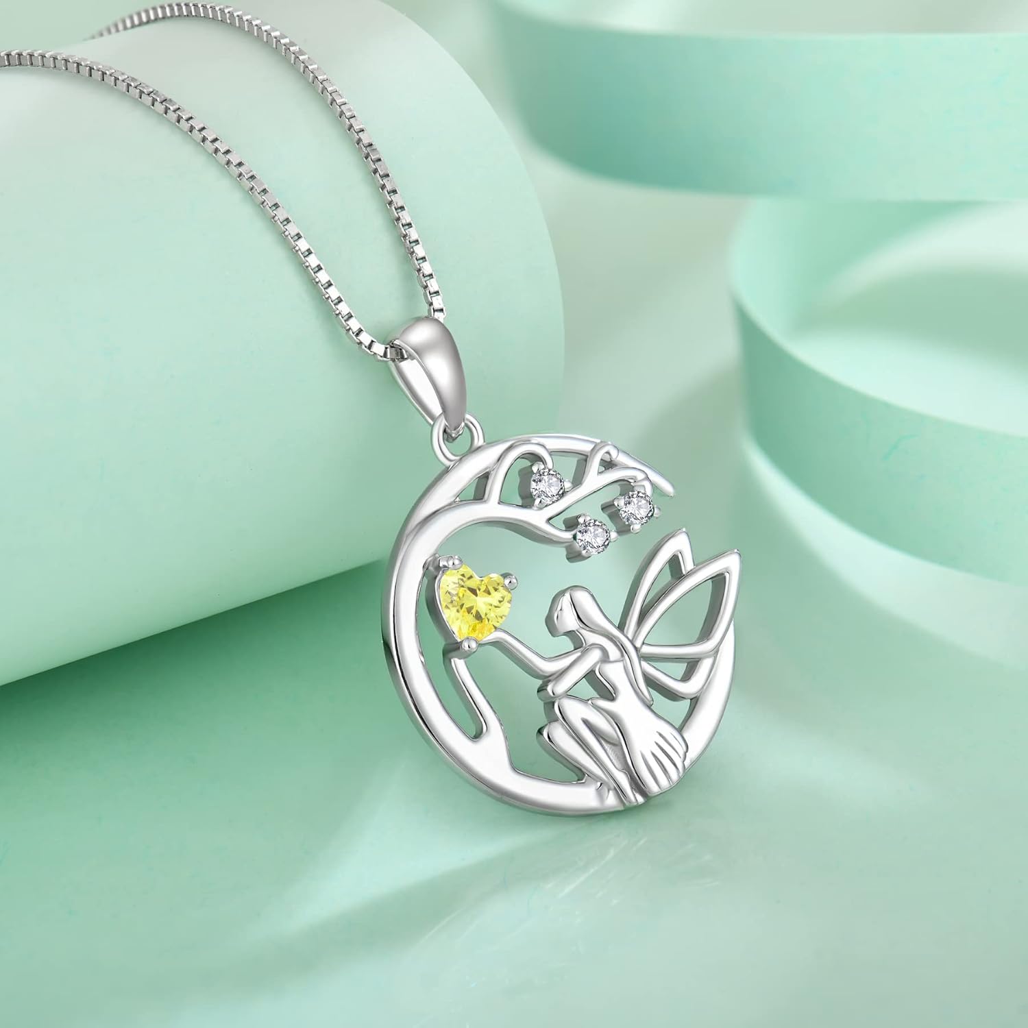 Guardian Angel Necklace for Women 925 Sterling Silver Tree of Life Necklace Birthstone Created Gemstone Pendant Jewelry Gifts for Women - Image 4