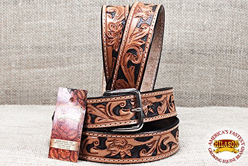 Hilason 60 Inch Leather Gun Holster Belt Handmade Concealed Carry Stitch Tan & Black | Gun Belt Grain | Leather Belt | Leather Gun Belt | Gun Holster Belt Men #TOP1