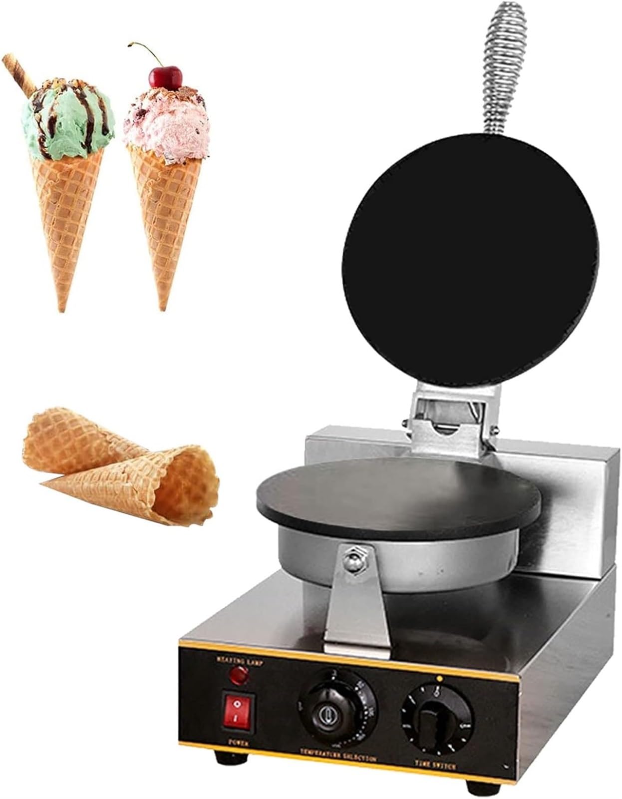 Máquina eléctrica para Hacer Conos de Helado y gofres, Molde Antiadherente para Hornear postres y Bar, Ideal para restaurantes, panaderías y Bares. Diámetro: 210 mm. Estilo 2.,Style2