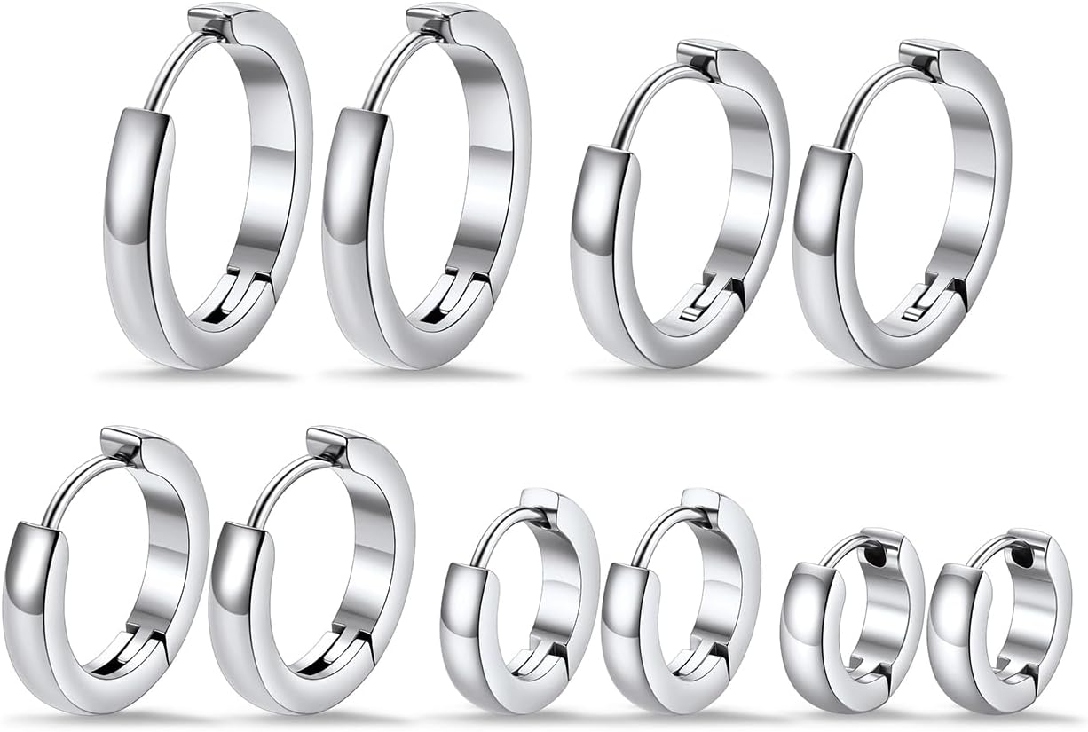 KeyStyle Small Hoop Earrings for Women,Hypoallergenic Stainless Steel Tiny Earrings,Gold/Silver/Black Non-Tarnish Cartilage Hoop Earring for Men,Lightweight Sleeper Earrings,7/8/9/10/12/14/16mm
