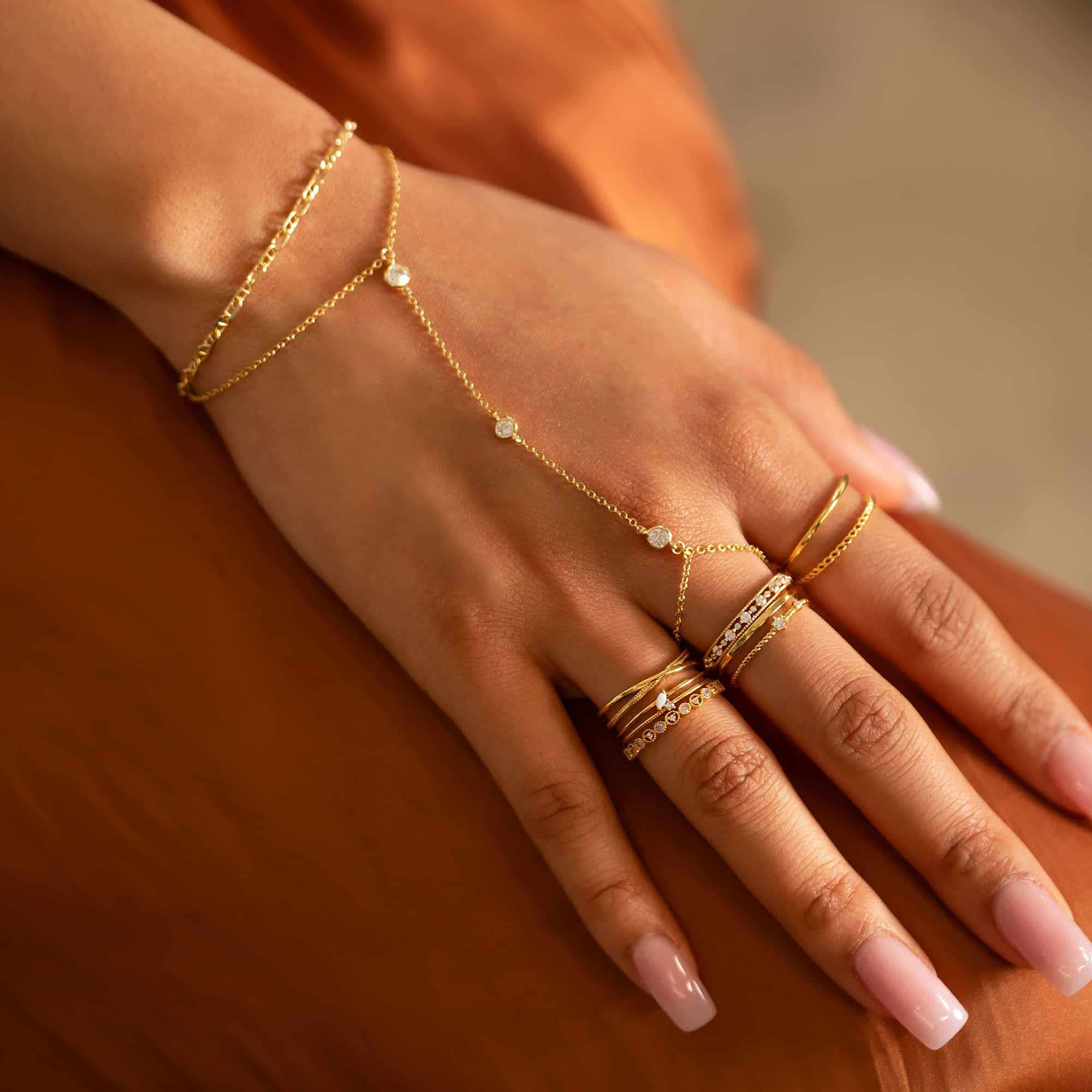 Listine Hand Chain Bracelet 14K Gold Plated Ring Bracelet Hand Chain Trendy Stuff for Women Dainty Hand Bracelets with Finger Ring Hand Jewelry for Women: K