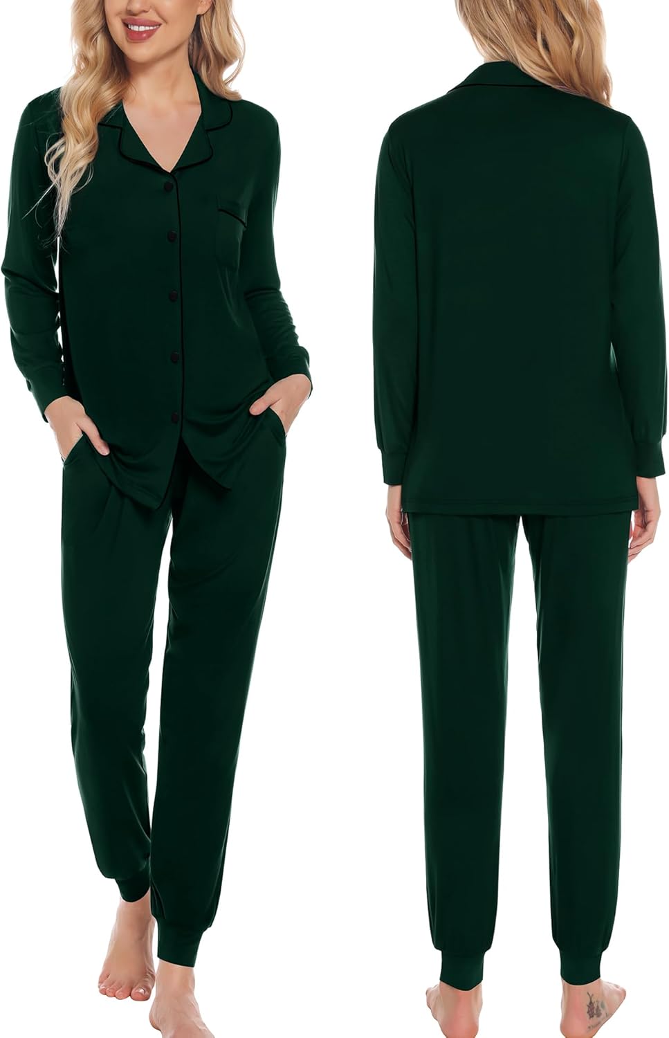 SWOMOG Womens Pajamas Set Long Sleeve Sleepwear Button Down Nightwear Soft Joggers PJs Sets with Pockets Lounge Sets - Image 3