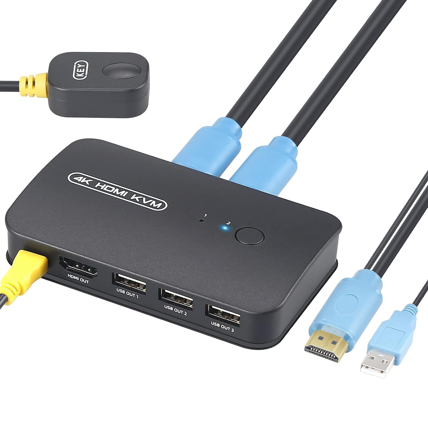 KVM Switch - RuhZa 4K HDMI Switcher & 3x USB 2 in 1 Output for 2 PCs, 4K Resolution HD Monitor, Mouse, Keyboard, Printer Sharable Switcher with Hand Switch (Included)-image-23