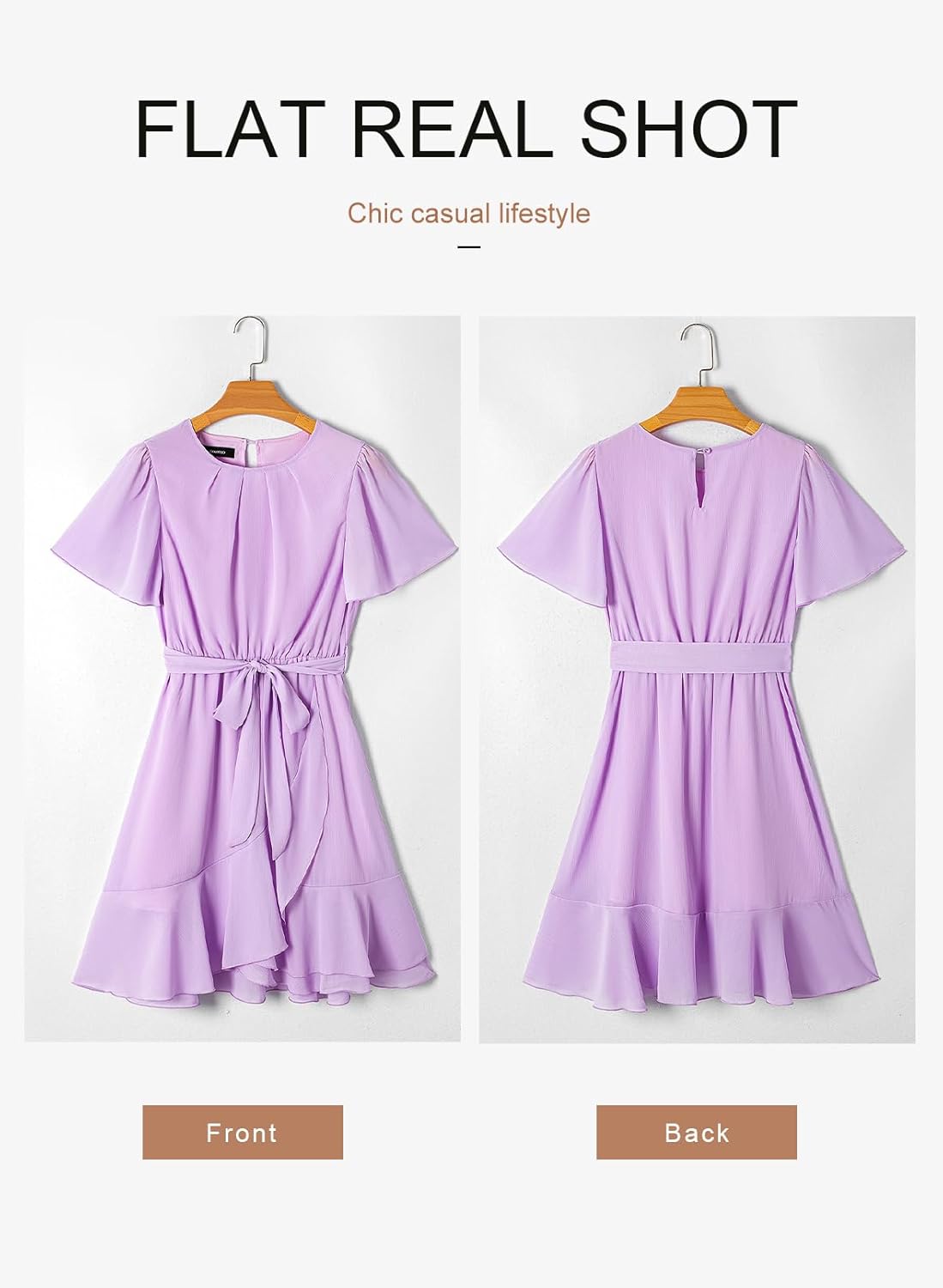 Dokotoo Womens Summer Dresses 2025 Crewneck Short Sleeve Waist Tie Ruffle Casual Chiffon A-Line Swing Mini Dress - Image 7