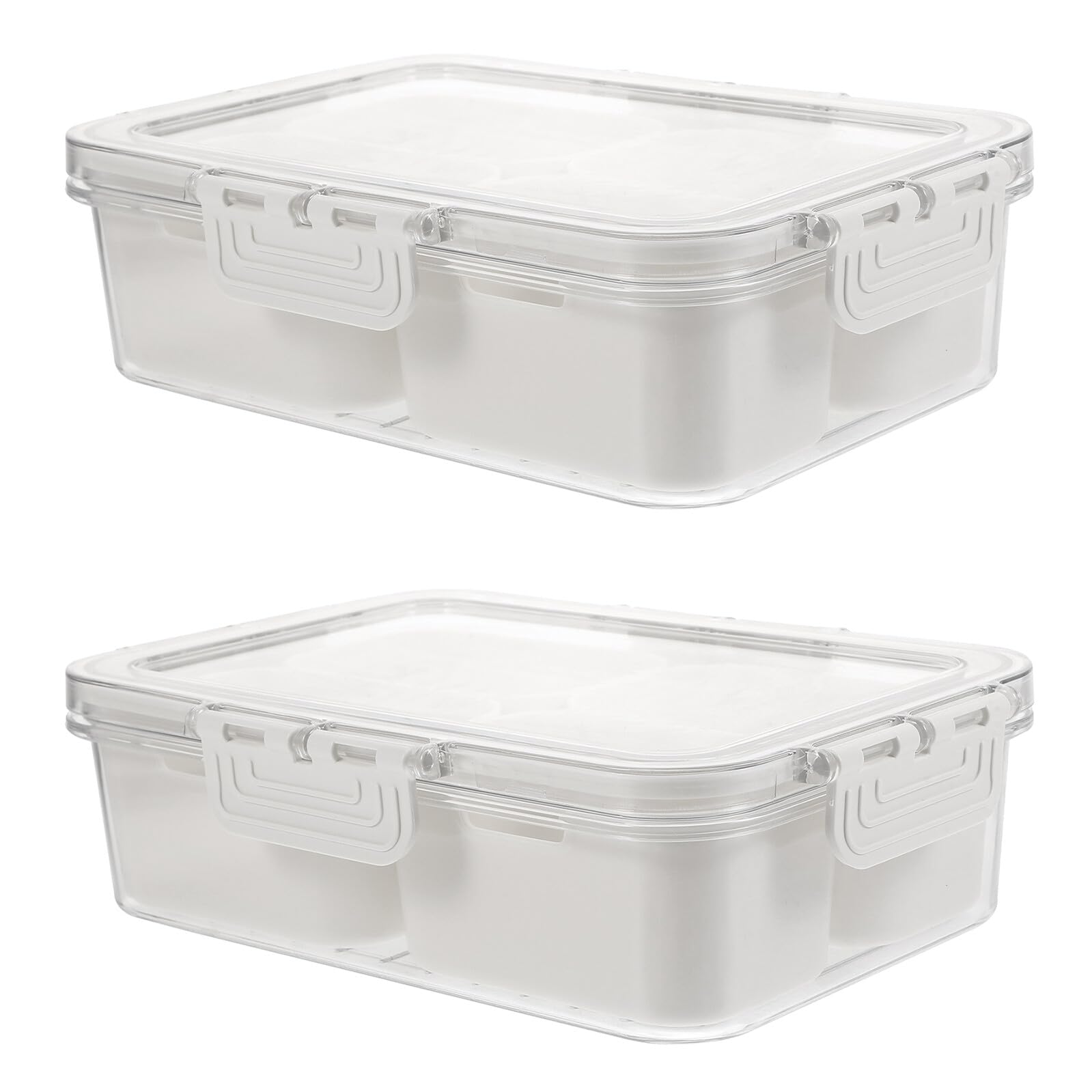 VILLCASE 2 Piezas Caja Organizadora Transparente para Condimentos con Tapa y Asa Bandeja Portátil Dividida Compartimentos Recipiente Reutilizable para Snacks Frutas Nueces y Especias para