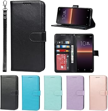 Eastwave Sony for Sony Xperia 10 II SO-41A Case for xperia 10II Notebook Type for Sony SO41A Wallet Type Cover Case with Strap PU Leather Card Storage Horizontal Stand Function Bright Colors Built-in Magnet - Black