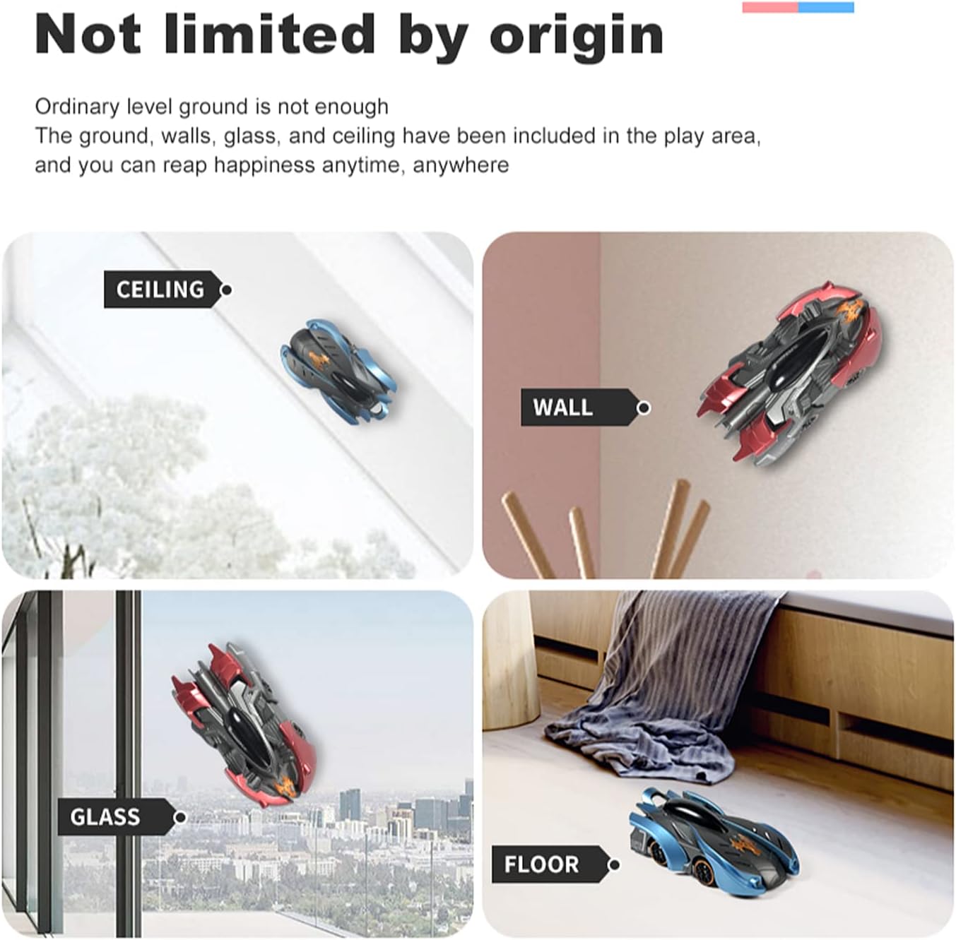 XIAOKEKE Rc Cars for Kids, Wall Climbing Watch Remote Control Car Toy Gifts for Kids Boys Girls, 360°Rotating Stunt Dual Mode Car Rechargeable, Head and Rear with Powerful LED Light