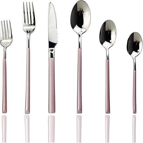 JASHII - Juego de cubiertos de 24 piezas, cubiertos de alta resistencia hechos de acero inoxidable 1810, utensilios de comer incluyen cuchillo,