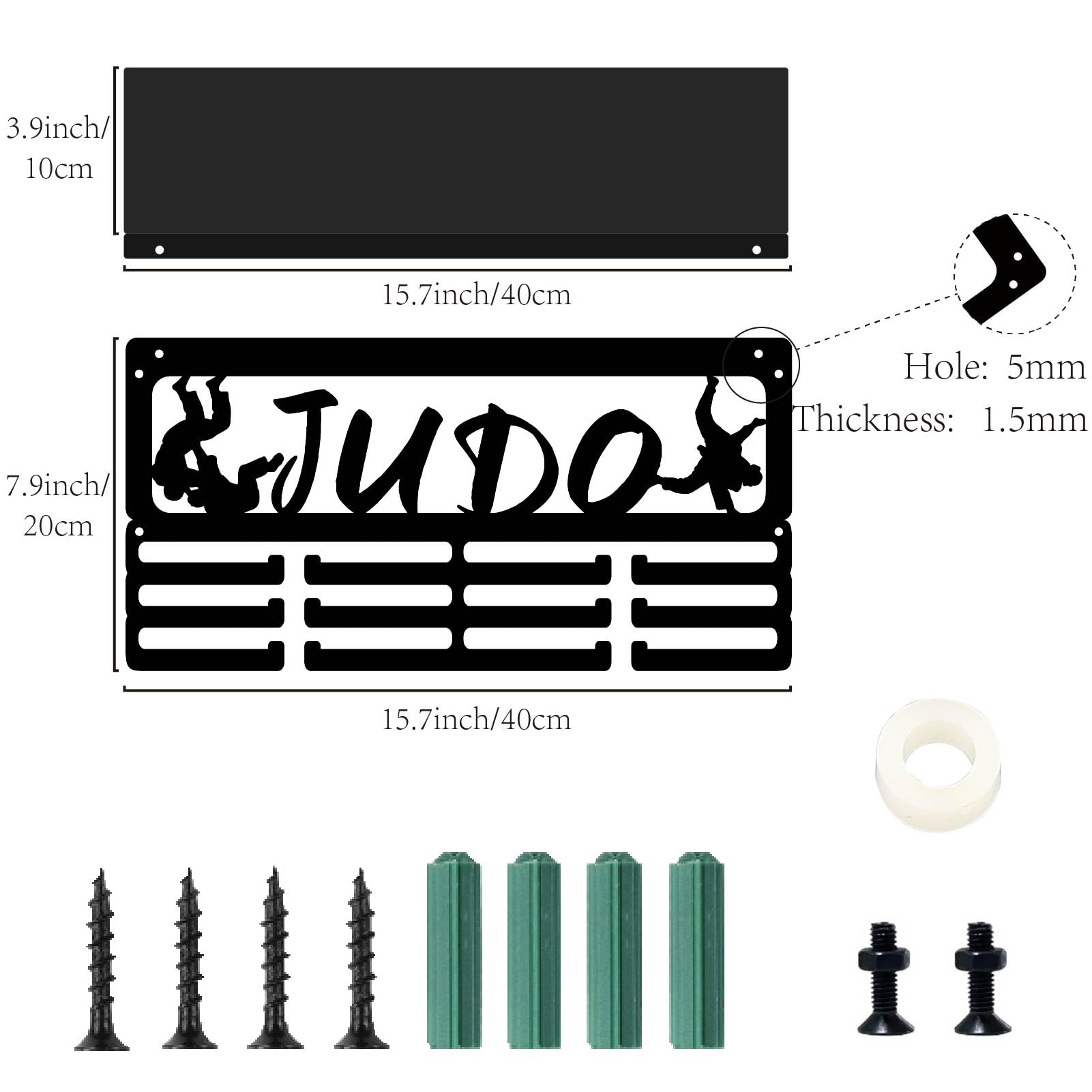 CREATCABIN Espositore Trofei e Medaglie Espositore Medaglie Judo in Metallo Nero 3 Fila e 12 Ganci Supporto Parete in Ferro Sportivo Contenere 60+ premi Atleti Supporto Appendere Medaglie 40x20x10cm