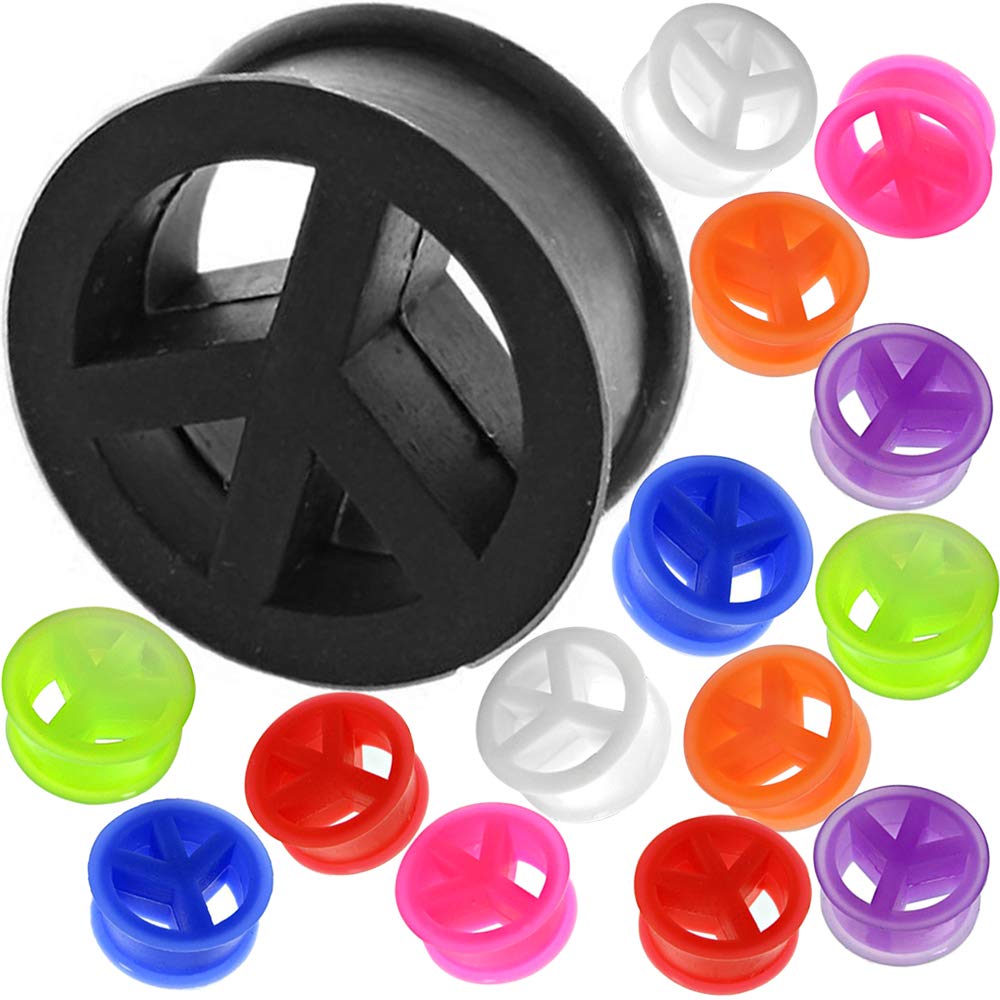 Peace Silicone Flesh Tunnel Gauge Ear Plug Stretcher Expander Ears Piercing Available Size 0g (8mm) to 15/16" (24mm)(1 Pair)