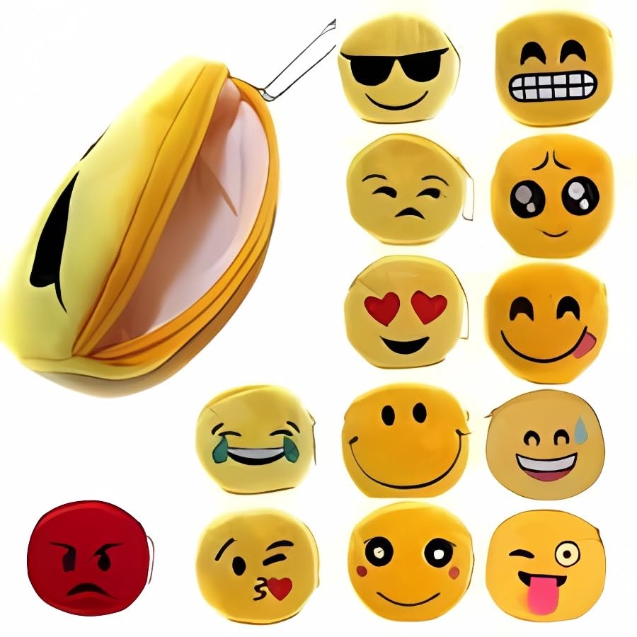 JMK CRAFTS Set of 06 Emoji Smiley Fur Zip Pouch Trendy Cool Emoticons Purses Soft Furry Plush Yellow Coin Money Stationery Accessories Women Wallet Bag for Children (B0CHVWSK8K) Amazon Price History, Amazon Price Tracker