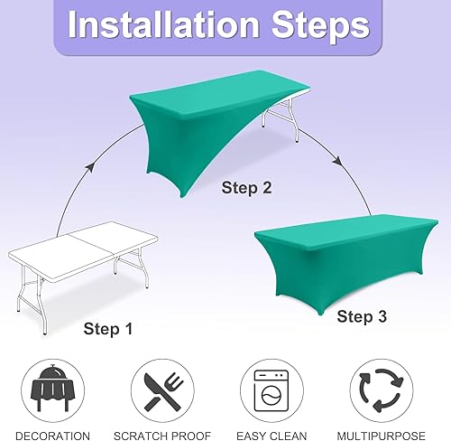 Miniatura 53 de ABCCANOPY Paquete de 2 manteles de elastano negro de 6 pies, elásticos, resistentes a las arrugas, reutilizables, para mesa plegable rectangular